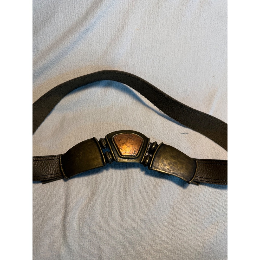 Vintage 1987 Leather Shop Belt Brass Copper Mixed Metal Buckle needs repair